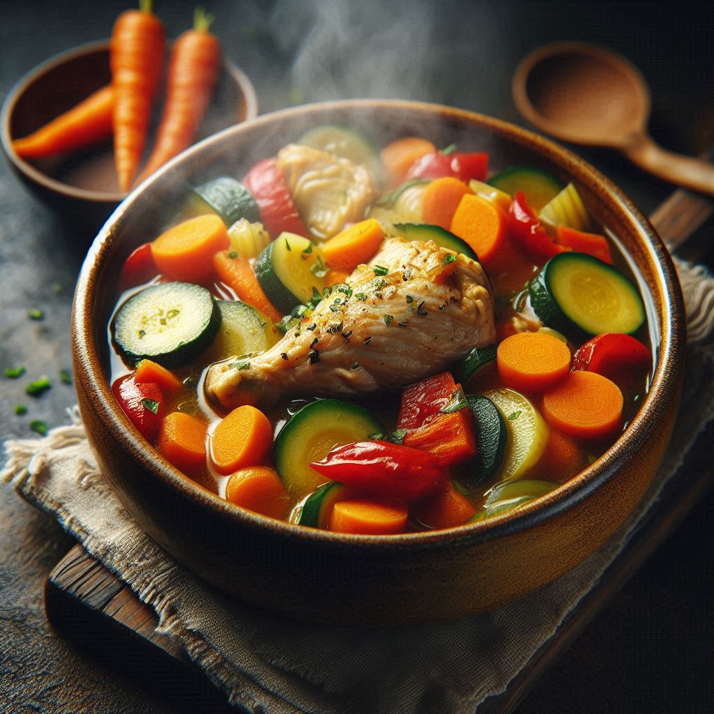 خورش مرغ و سبزیجات به همراه بادام OAB